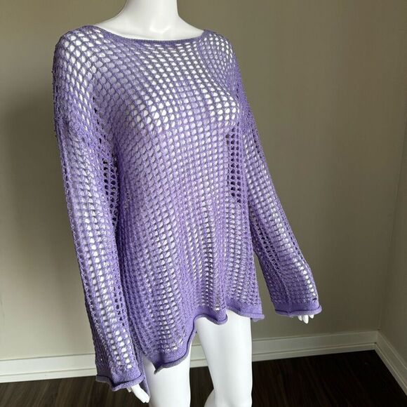 Crotchet Flare Sleeve Purple Knit Top Sweater - Picture 1 of 6